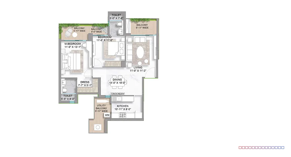 M3M Golf Hills — 2 BHK Floor Plan thumbnail